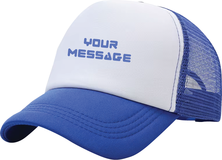 branded royal blue white tracker cap